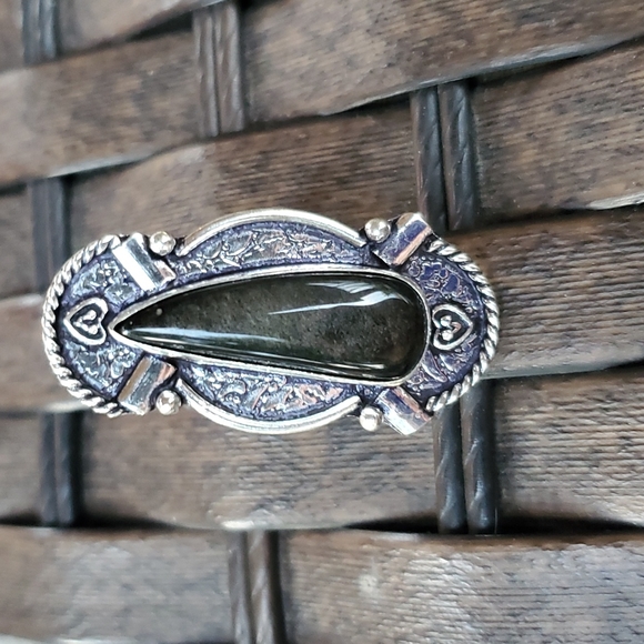 New Silver Sheen Obsidian 925 Silver Statement Ring. - Picture 8 of 12